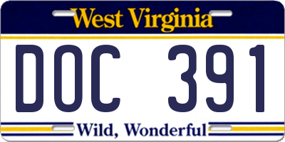 WV license plate DOC391