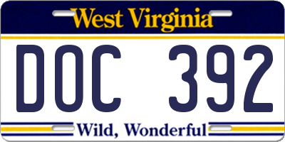 WV license plate DOC392
