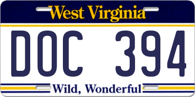 WV license plate DOC394