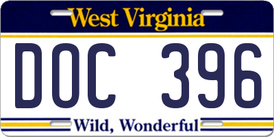 WV license plate DOC396