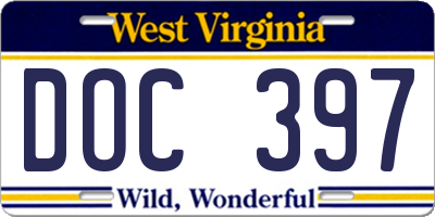 WV license plate DOC397