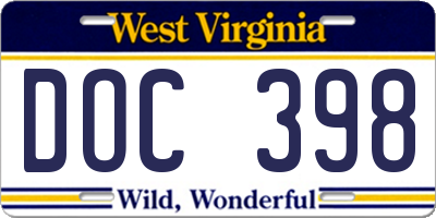 WV license plate DOC398