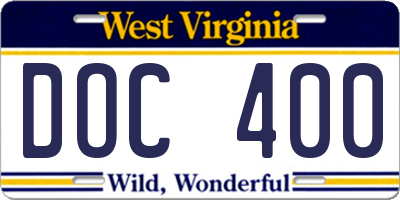 WV license plate DOC400
