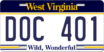 WV license plate DOC401