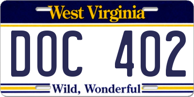 WV license plate DOC402