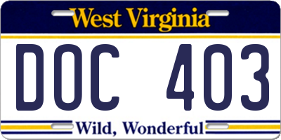 WV license plate DOC403