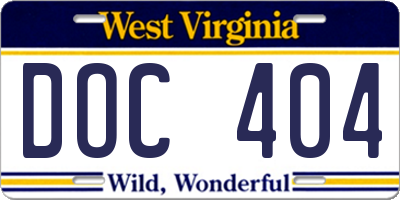 WV license plate DOC404