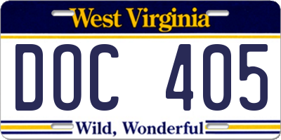 WV license plate DOC405