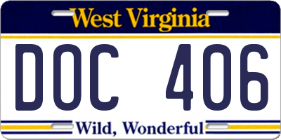 WV license plate DOC406