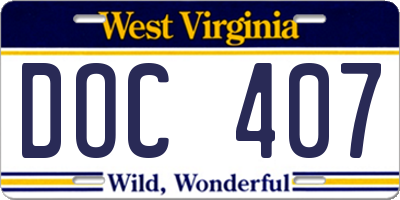 WV license plate DOC407