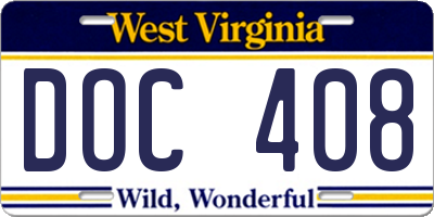 WV license plate DOC408