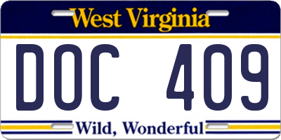 WV license plate DOC409