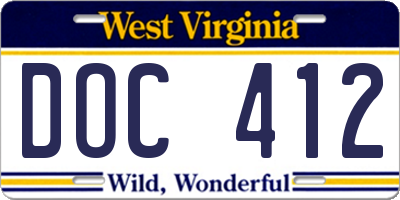 WV license plate DOC412