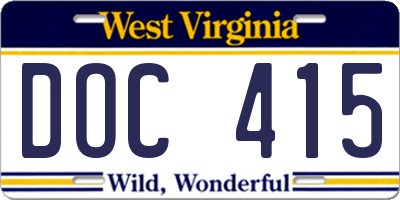 WV license plate DOC415