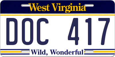 WV license plate DOC417