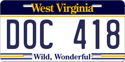 WV license plate DOC418