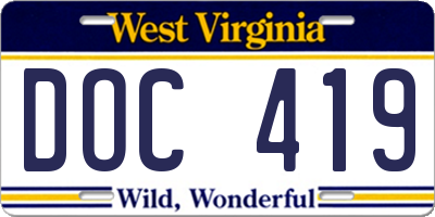WV license plate DOC419