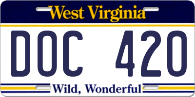 WV license plate DOC420