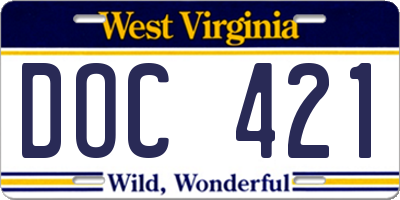 WV license plate DOC421