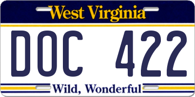WV license plate DOC422