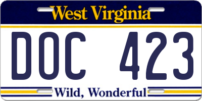WV license plate DOC423