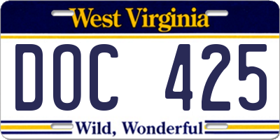 WV license plate DOC425