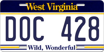 WV license plate DOC428