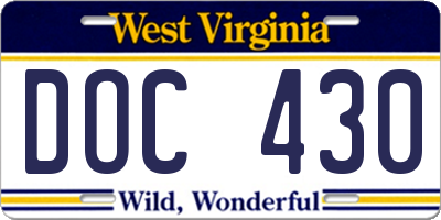 WV license plate DOC430