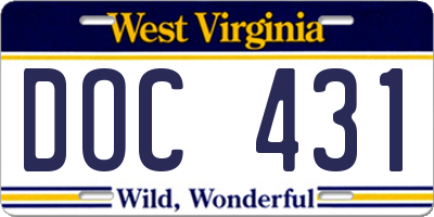 WV license plate DOC431