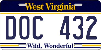 WV license plate DOC432