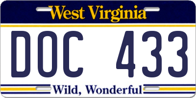 WV license plate DOC433