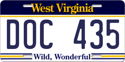 WV license plate DOC435