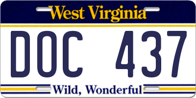 WV license plate DOC437