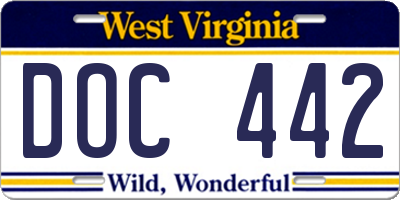 WV license plate DOC442