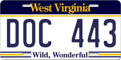 WV license plate DOC443