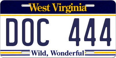 WV license plate DOC444
