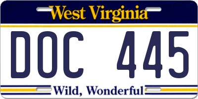 WV license plate DOC445