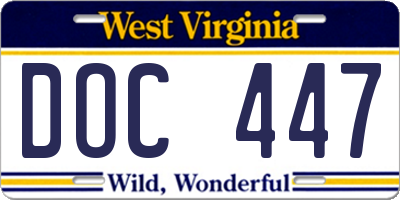 WV license plate DOC447