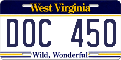 WV license plate DOC450