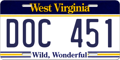 WV license plate DOC451