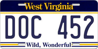 WV license plate DOC452