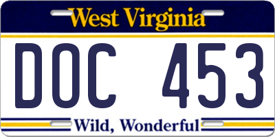 WV license plate DOC453