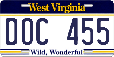 WV license plate DOC455