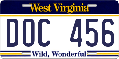 WV license plate DOC456
