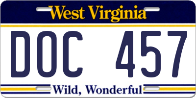 WV license plate DOC457