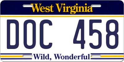 WV license plate DOC458