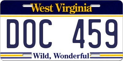 WV license plate DOC459