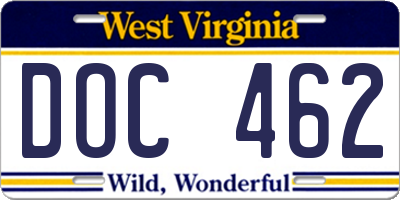 WV license plate DOC462