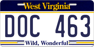 WV license plate DOC463