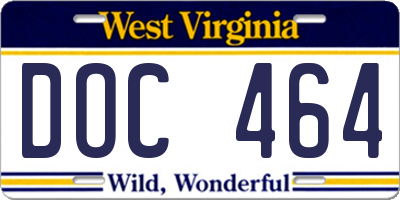 WV license plate DOC464